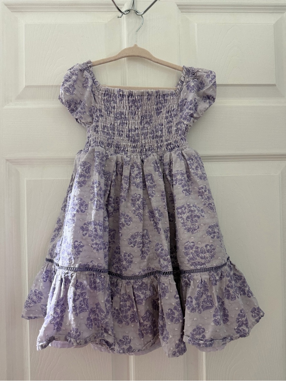 Joie Lavender Floral Smocked Puff-Sleeve Dress